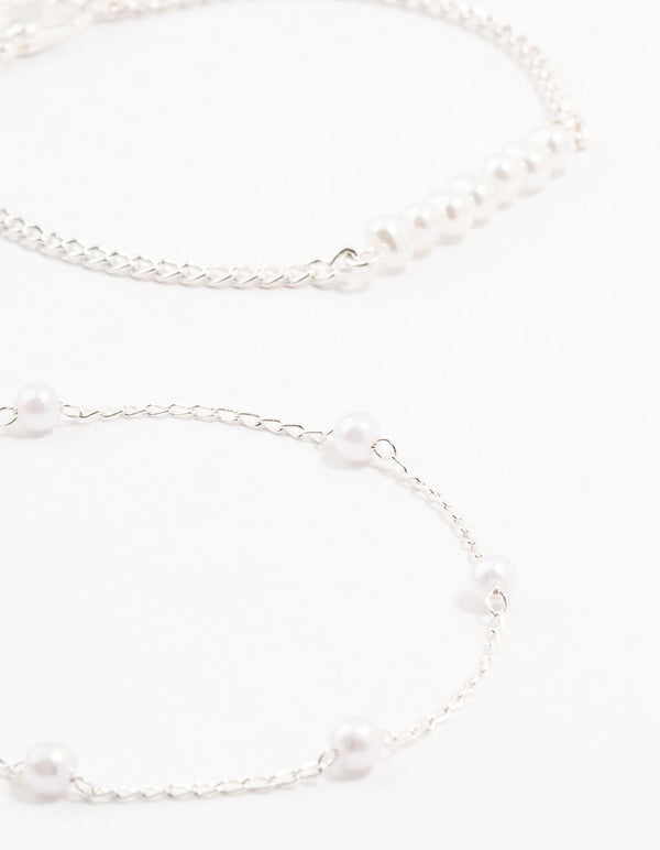 Silver Paperclip Pearl Bracelets 4-Pack