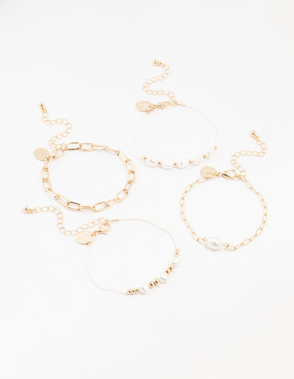 Gold Pearl & Cobblestone Link Bracelets 4-Pack