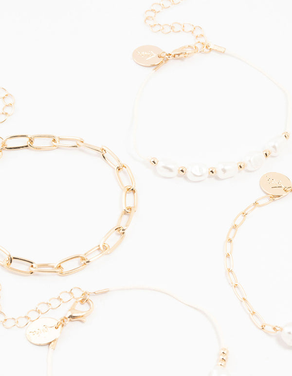 Gold Pearl & Cobblestone Link Bracelets 4-Pack