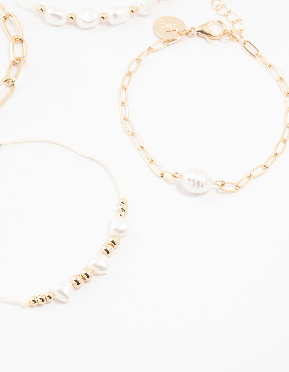 Gold Pearl & Cobblestone Link Bracelets 4-Pack