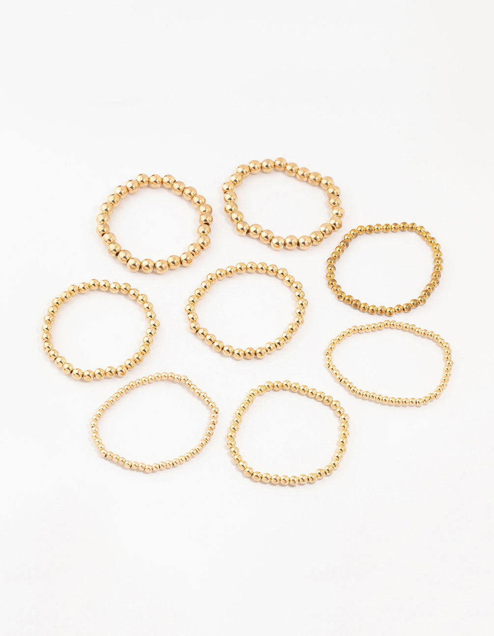 Gold Multiple Sized Ball Bracelets 8-Pack