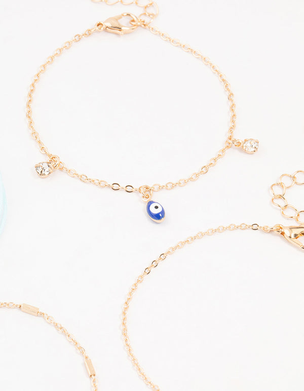 Gold Tab Evil Eye Bracelets 4-Pack