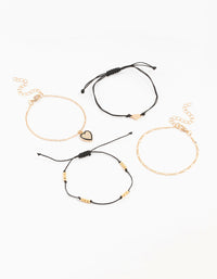 Gold Figaro, Rope & Heart Bracekets 4-Pack - link has visual effect only