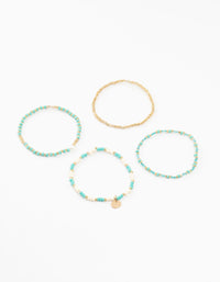 Gold Pearl, Beaded & Disc Bracelets 4-Pack - link has visual effect only