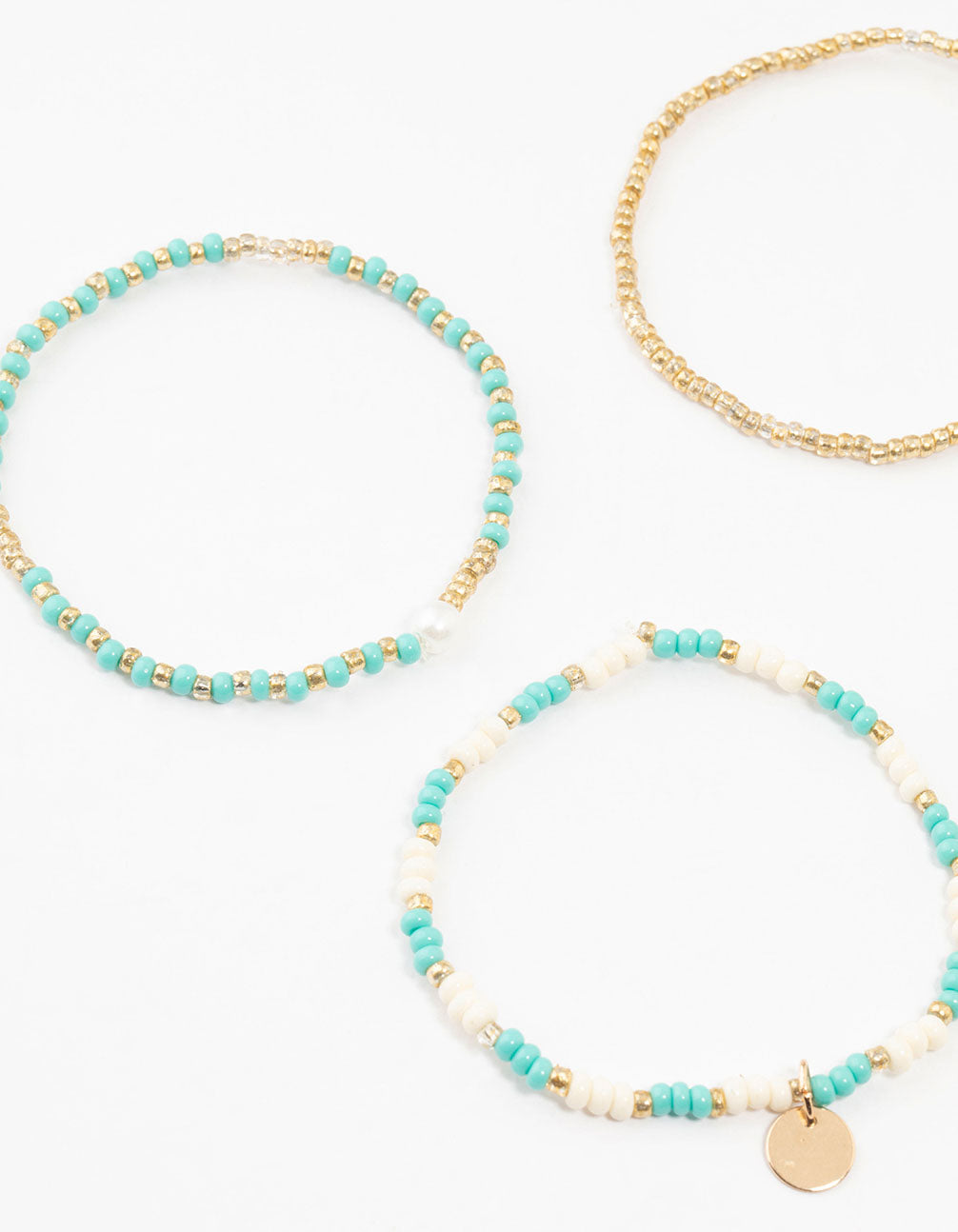 Gold Pearl, Beaded & Disc Bracelets 4-Pack