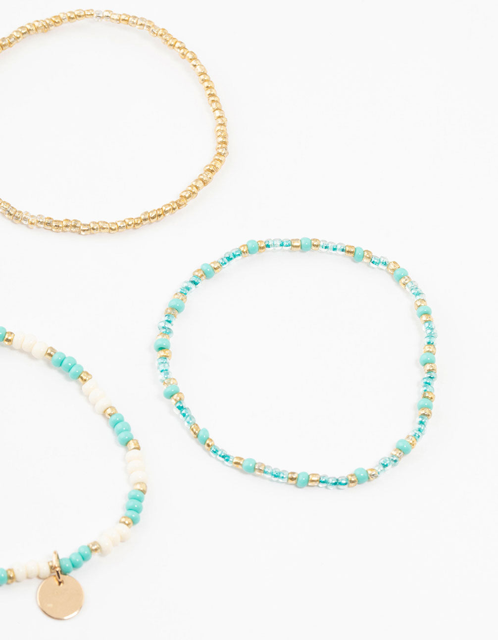 Gold Pearl, Beaded & Disc Bracelets 4-Pack