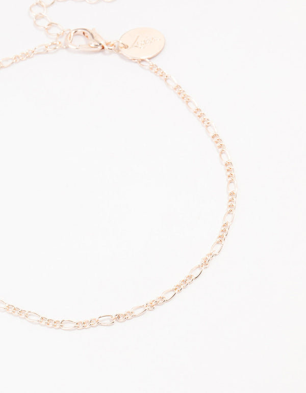 Rose Gold Figaro Diamante Flower Anklets 3-Pack