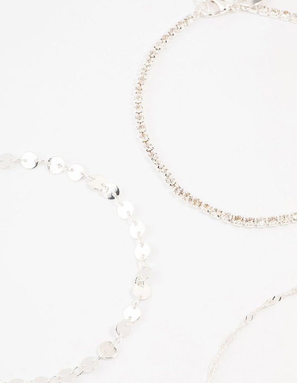 Silver Disc & Cupchain Anklets 3-Pack