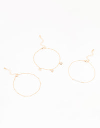Gold Pearl Flower Drop Anklet 3-Pack - link has visual effect only