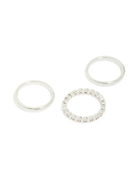 Featured here are fine round cubic zirconia stacking rings in a 3-pack with silver plated material front view - link has visual effect only