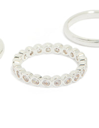 Designed with round cubic zirconia in silver plated fine stacking rings 3-pack close up view - link has visual effect only