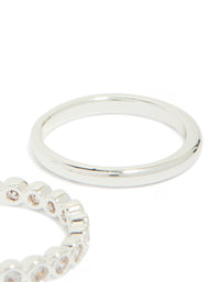 Featuring silver plated fine round cubic zirconia stacking rings 3-pack side detail view - link has visual effect only