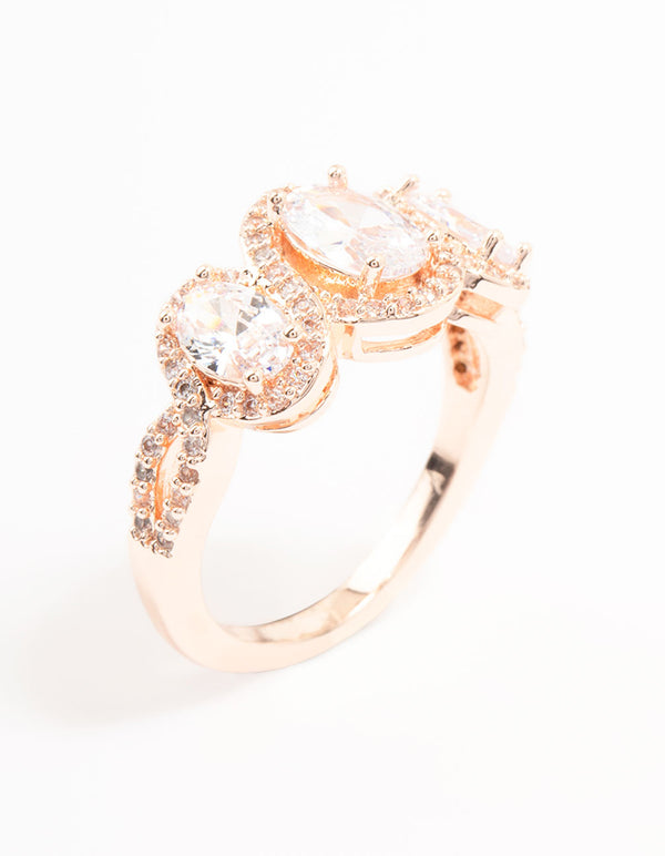 Rose Gold Trio Oval Cubic Zirconia Ring