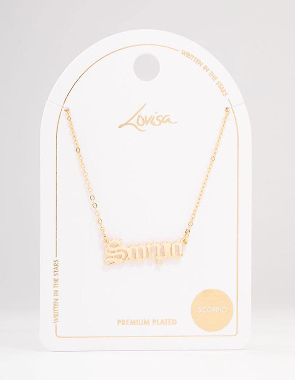 Gold Plated Scorpio Gothic Script Necklace