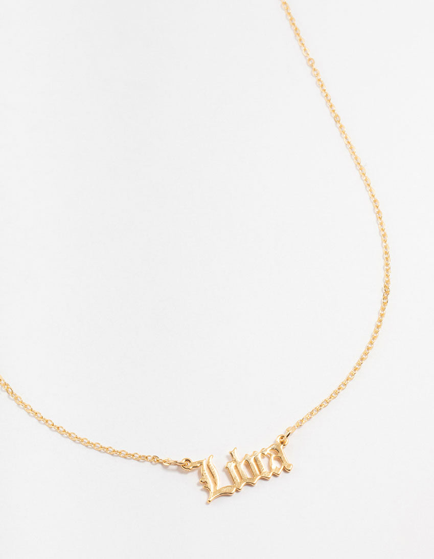 Gold Plated Libra Gothic Script Necklace
