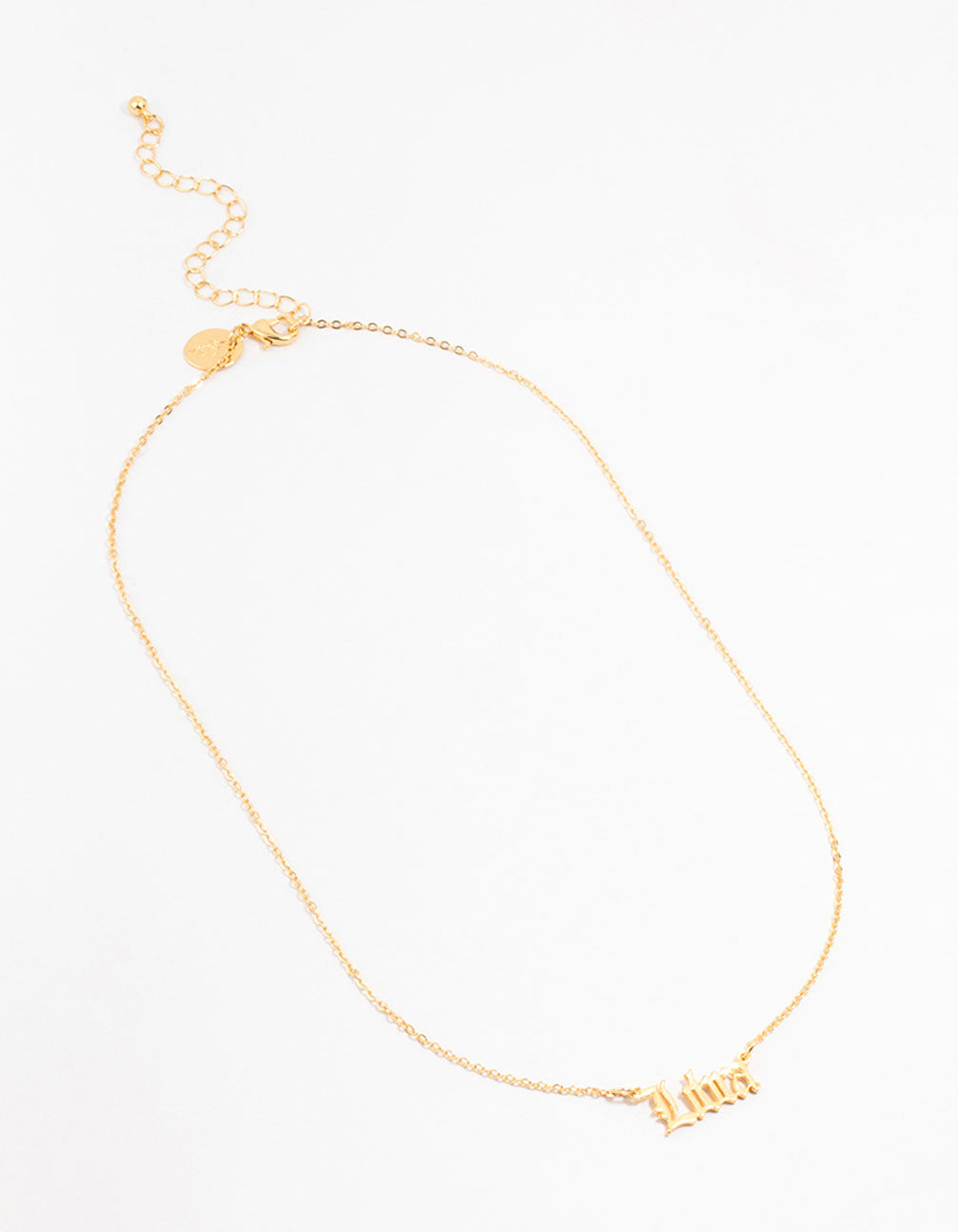 Gold Plated Libra Gothic Script Necklace
