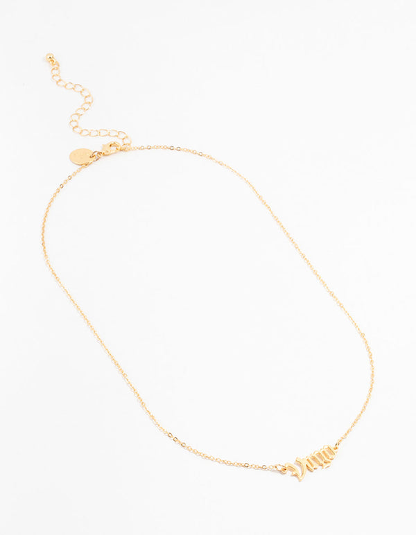 Gold Plated Virgo Gothic Script Necklace