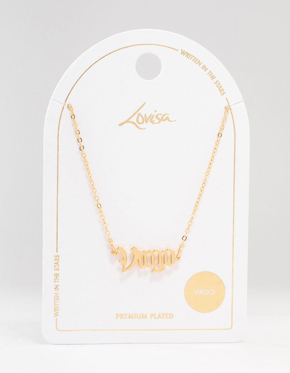 Gold Plated Virgo Gothic Script Necklace