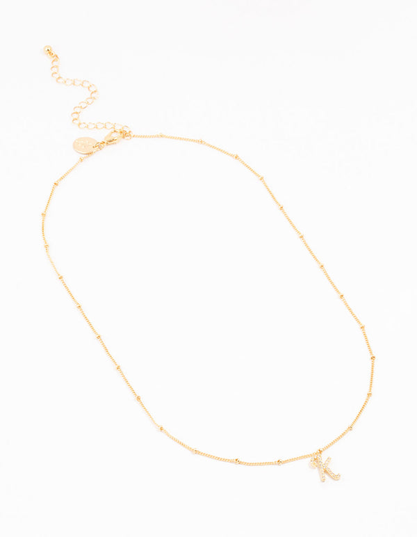 Gold Plated Cursive K Initial Necklace
