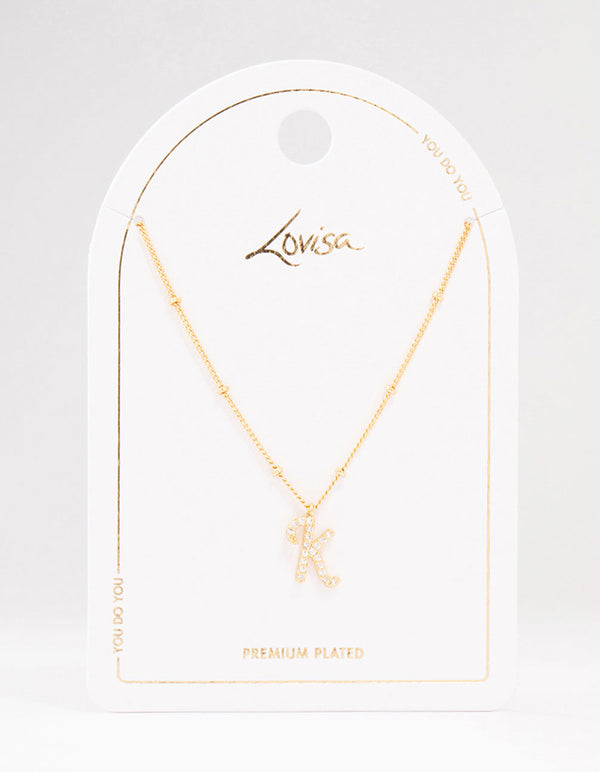Gold Plated Cursive K Initial Necklace