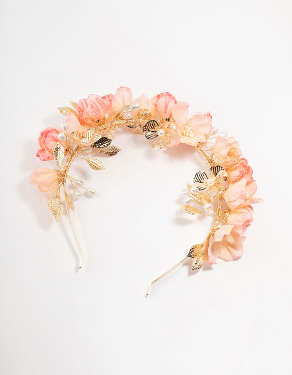 Gold & Pink Flower Petals Headband