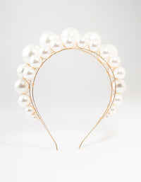 Large 2 Row Pearl Gold Headband - link has visual effect only