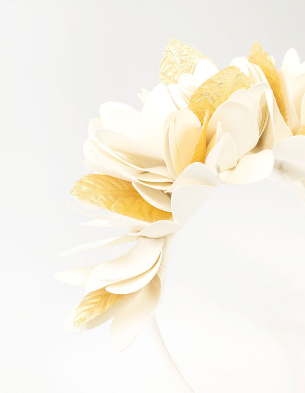 Cream & Gold PU Leather Fabric Petals Headband