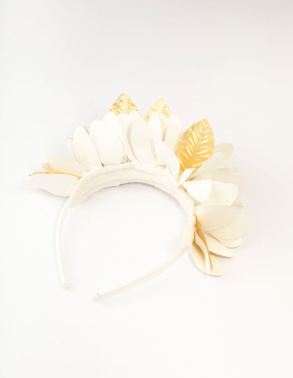 Cream & Gold PU Leather Fabric Petals Headband