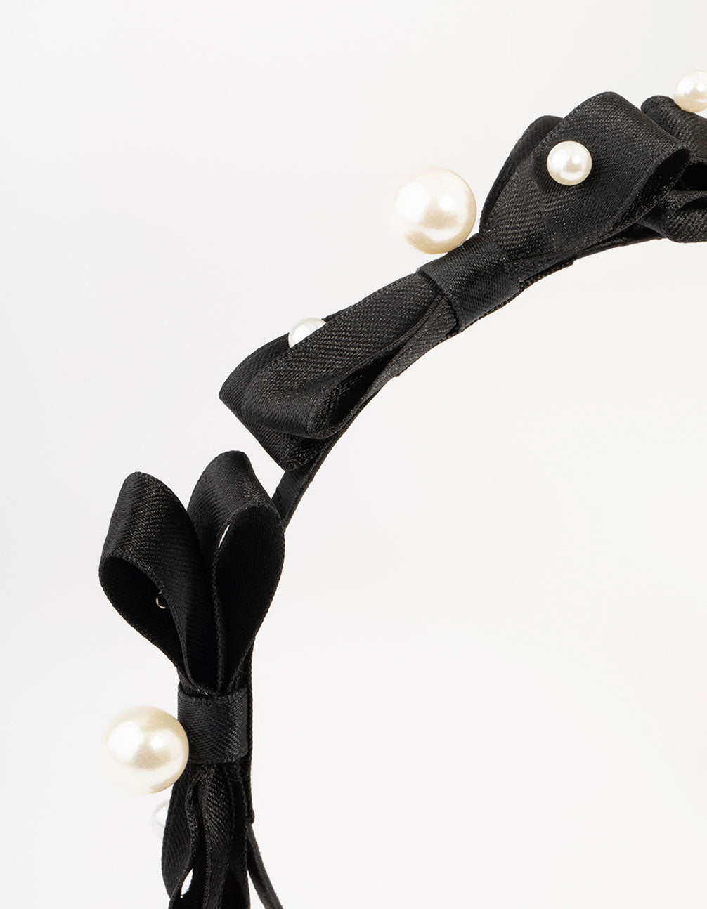 Black Small Bow Fabric Pearl Headband