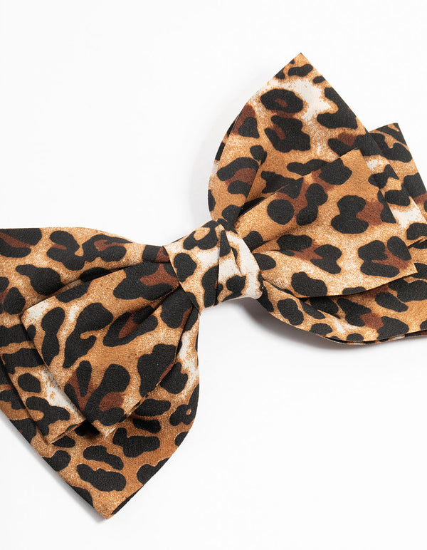 Leopard Print Fabric Bow Clip