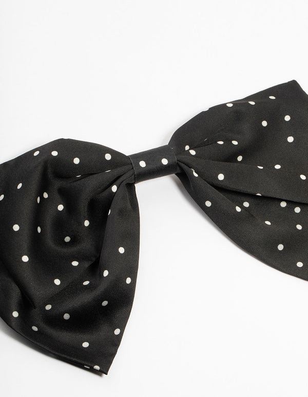 Black Fabric & Polka Dot Bow Clip