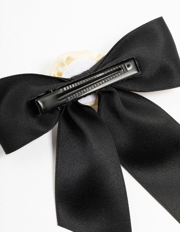 Black & Cream Rosette Bow Clip