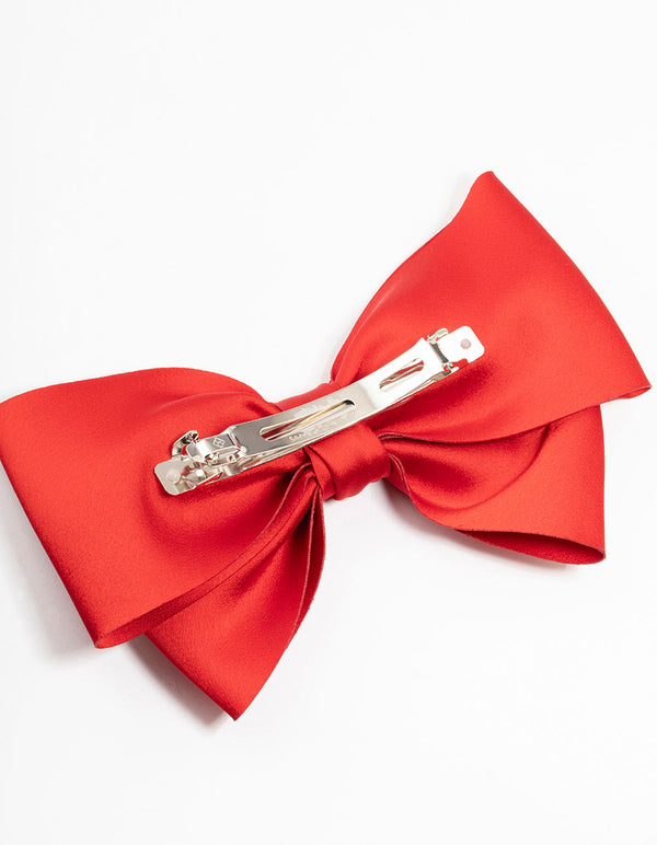 Large Red Fabric Bow Clip