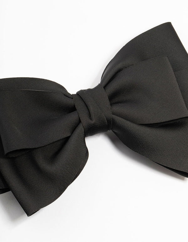 Large Black Fabric Bow Clip