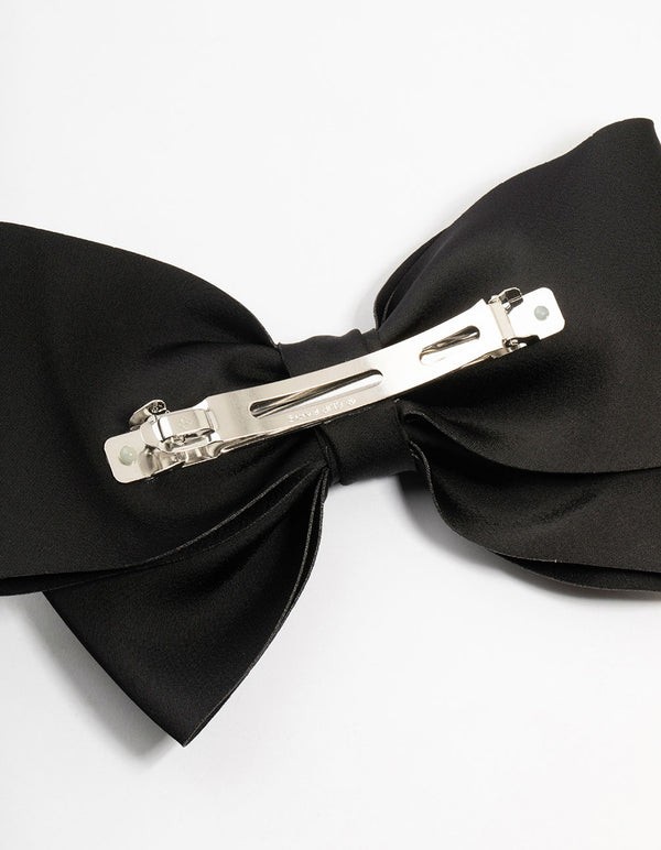 Large Black Fabric Bow Clip