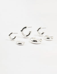Silver Plated Chunky Bubble Hoop Earrings 3-Pack - link has visual effect only