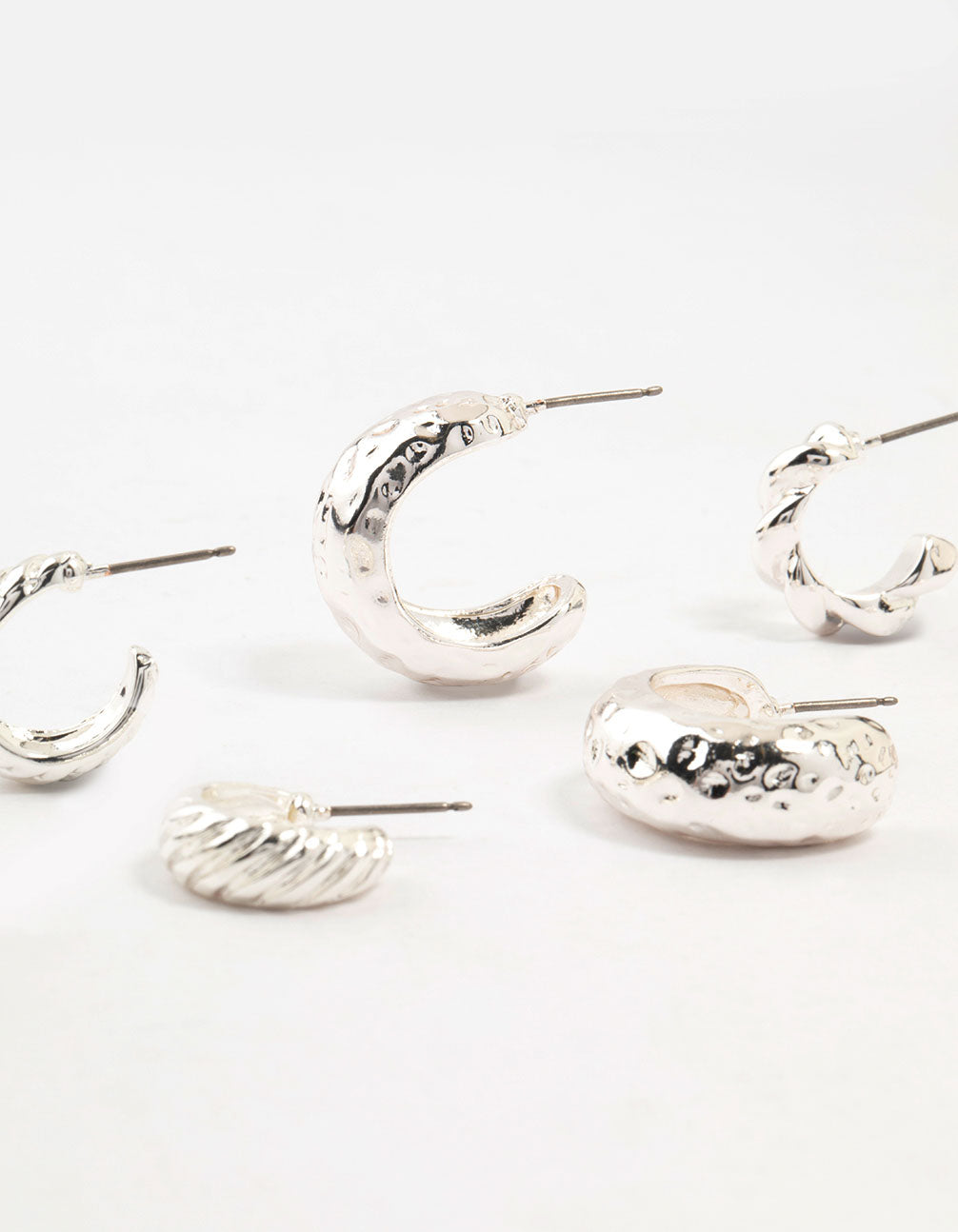 Silver Plated Molten Multiple Hoop Earrings 4-Pack