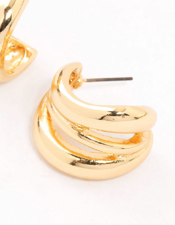 Gold Plated Open Wavy Stud Earrings