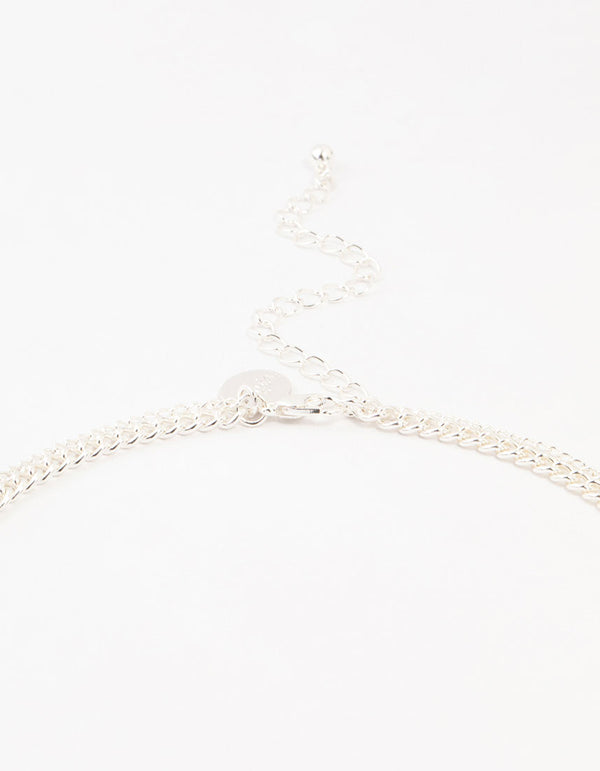 Silver Plated Diamante Cross Layered Curbchain Necklace