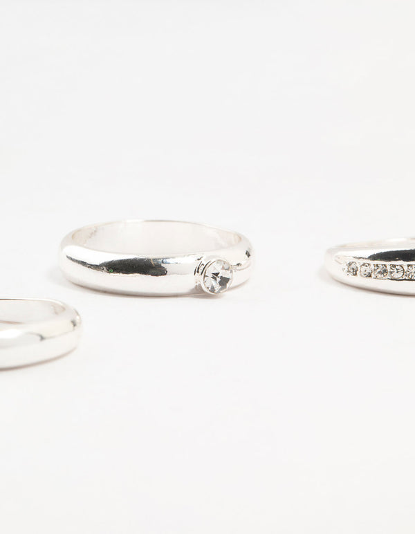 Silver Plated Cubic Zirconia &  Chunky Rings 3-Pack