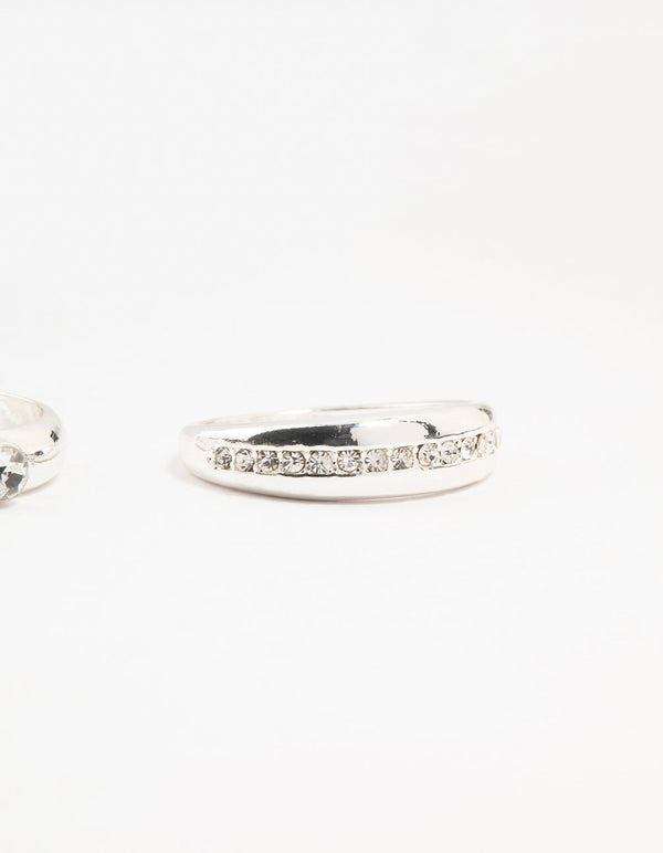 Silver Plated Cubic Zirconia &  Chunky Rings 3-Pack