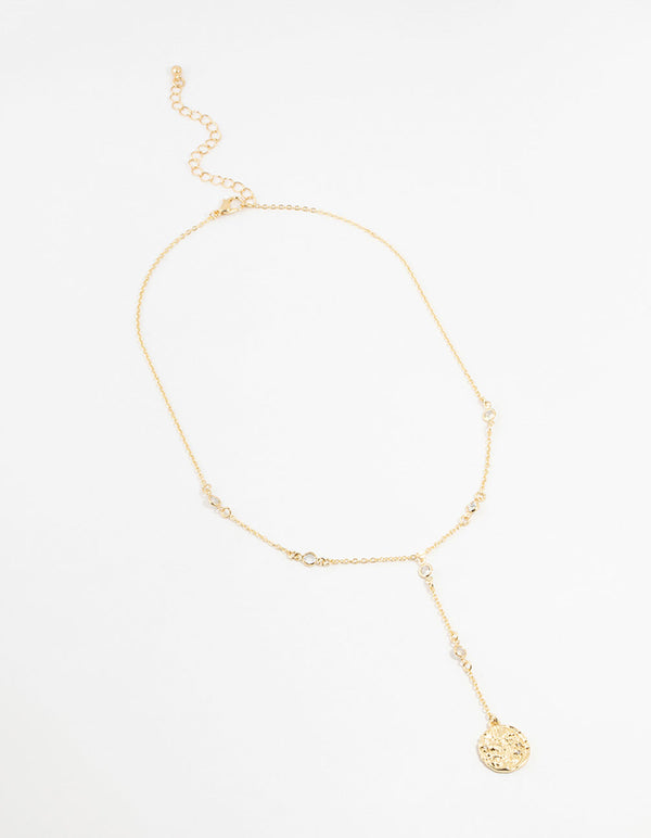 Gold Plated Cubic Zirconia & Large Coin Y-Necklace