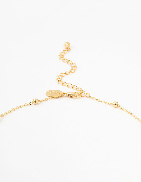 Gold Plated Alternating Pearl & Ball Y Necklace