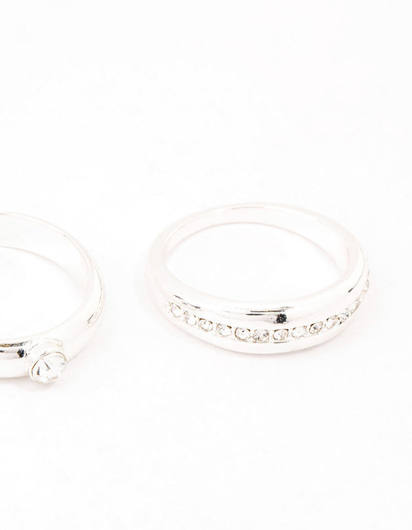 Silver Plated Cubic Zirconia &  Chunky Rings 3-Pack