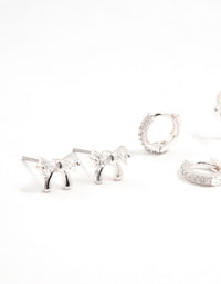 Silver Cubic Zirconia Bow Stud & Hoop Earrings 3-Pack - link has visual effect only