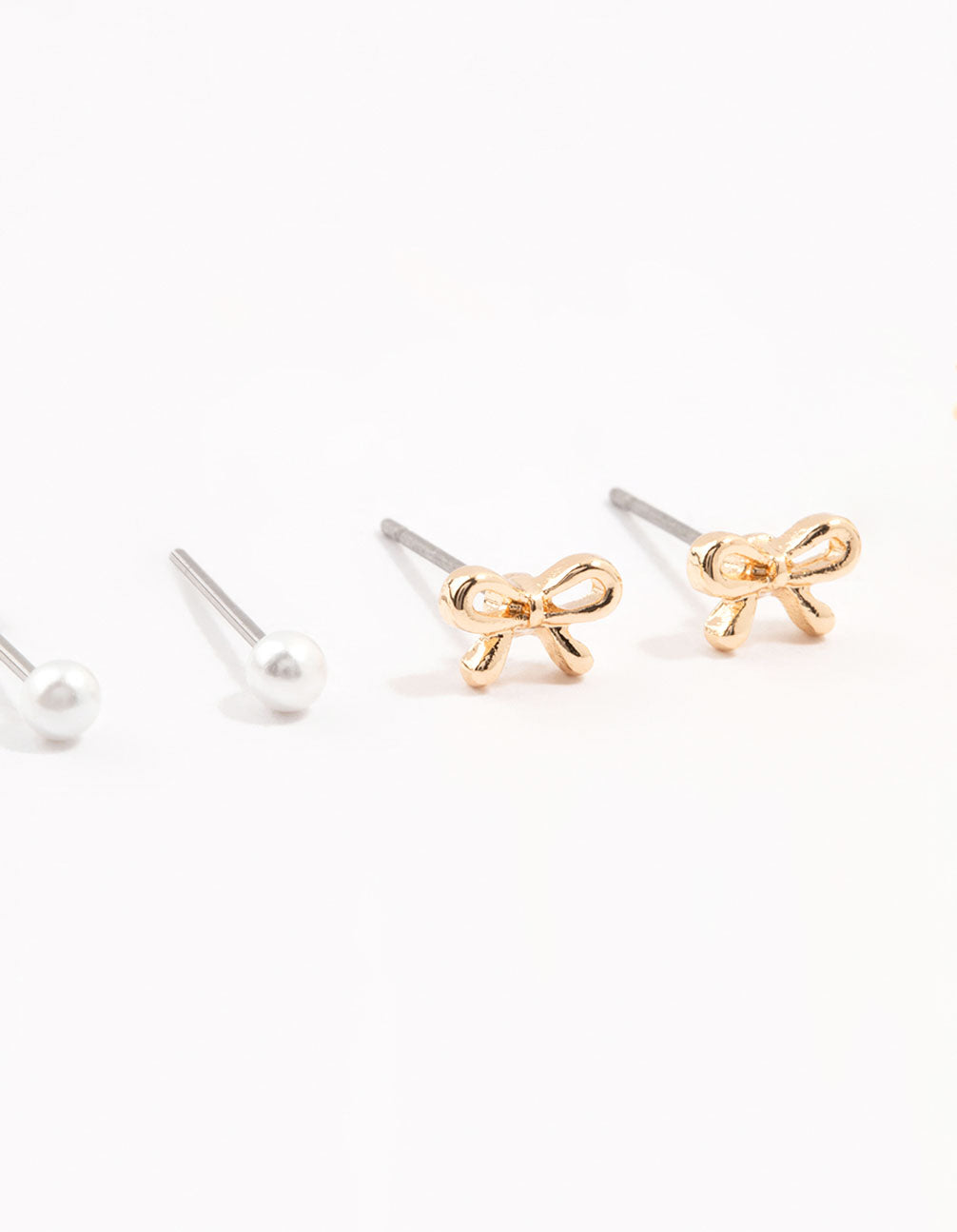 Gold Pearl & Bow Diamante Earrings 3-Pack