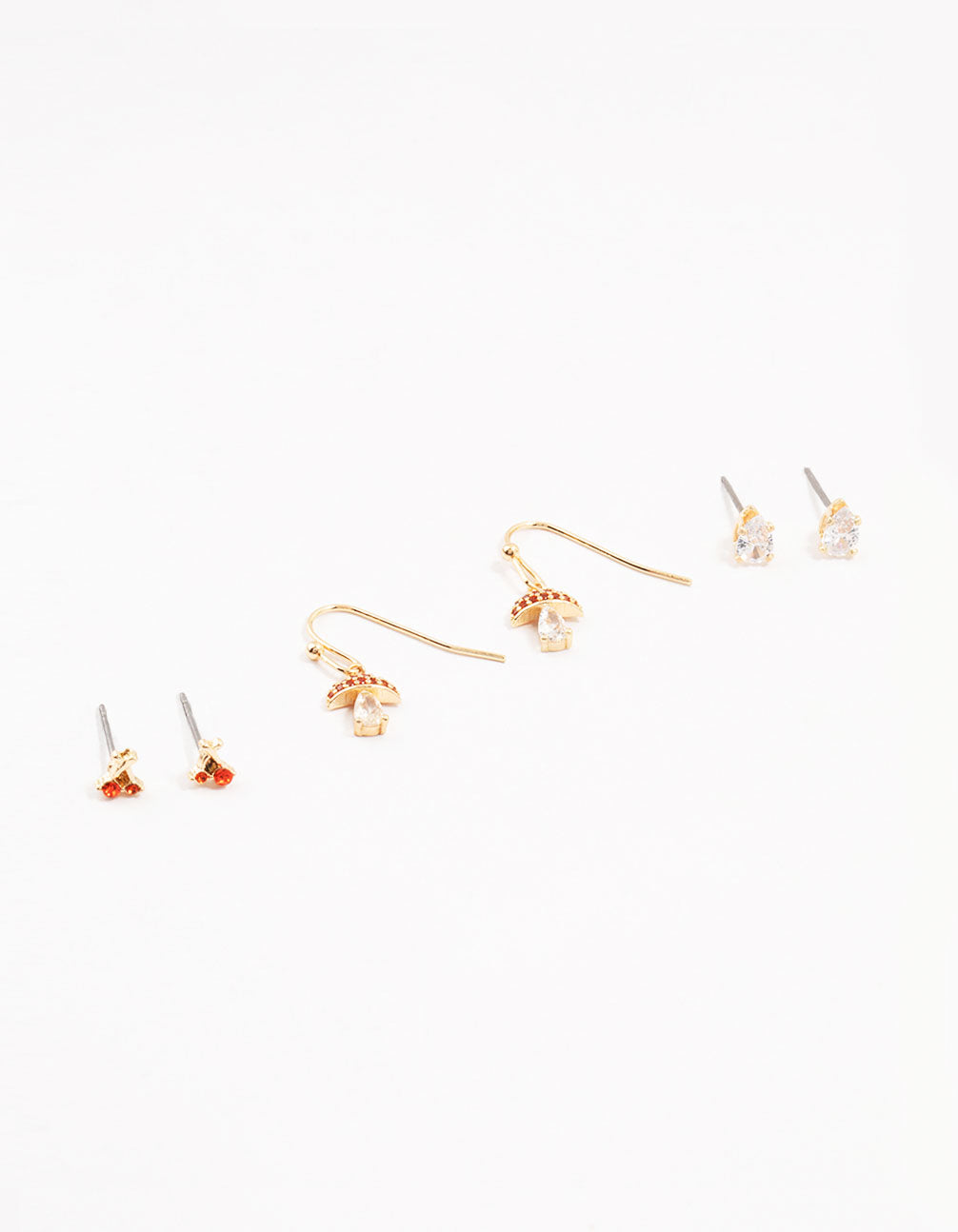 Gold Diamante Mushroom & Cherry Earrings 3-Pack