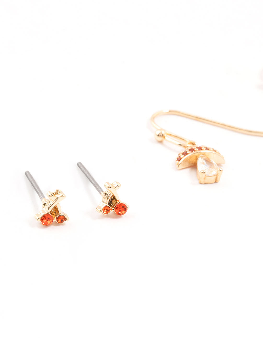 Gold Diamante Mushroom & Cherry Earrings 3-Pack