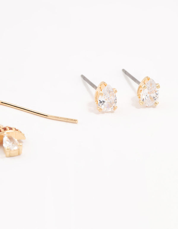 Gold Diamante Mushroom & Cherry Earrings 3-Pack