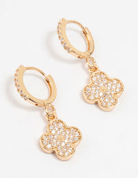 Gold Cubic Zirconia Clover Huggie Earrings - link has visual effect only